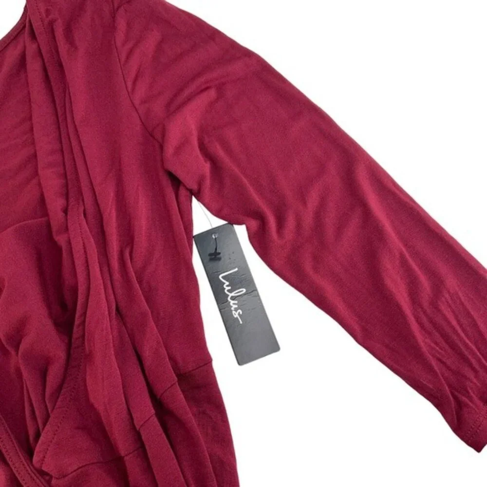 NWT Lulus Maroon Jersey Wrap Twirl Worthy Dress - Picture 4 of 5